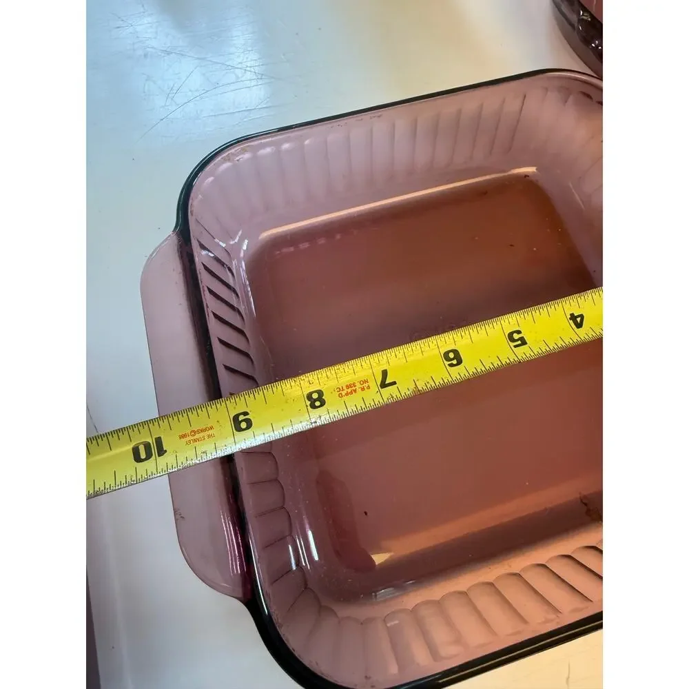 Set of 4 Vintage Pyrex Visions Cranberry Pie Plate Square Casserole 2 Loaf Pans